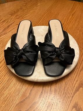 Jack Rogers Black Satin Bow Mule Sandals